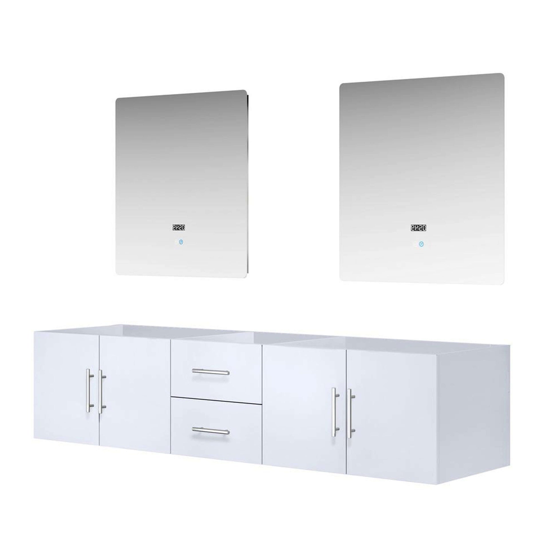 Geneva 80" Glossy White Double Vanity, no Top and 30" LED Mirrors - LG192280DM00LM30