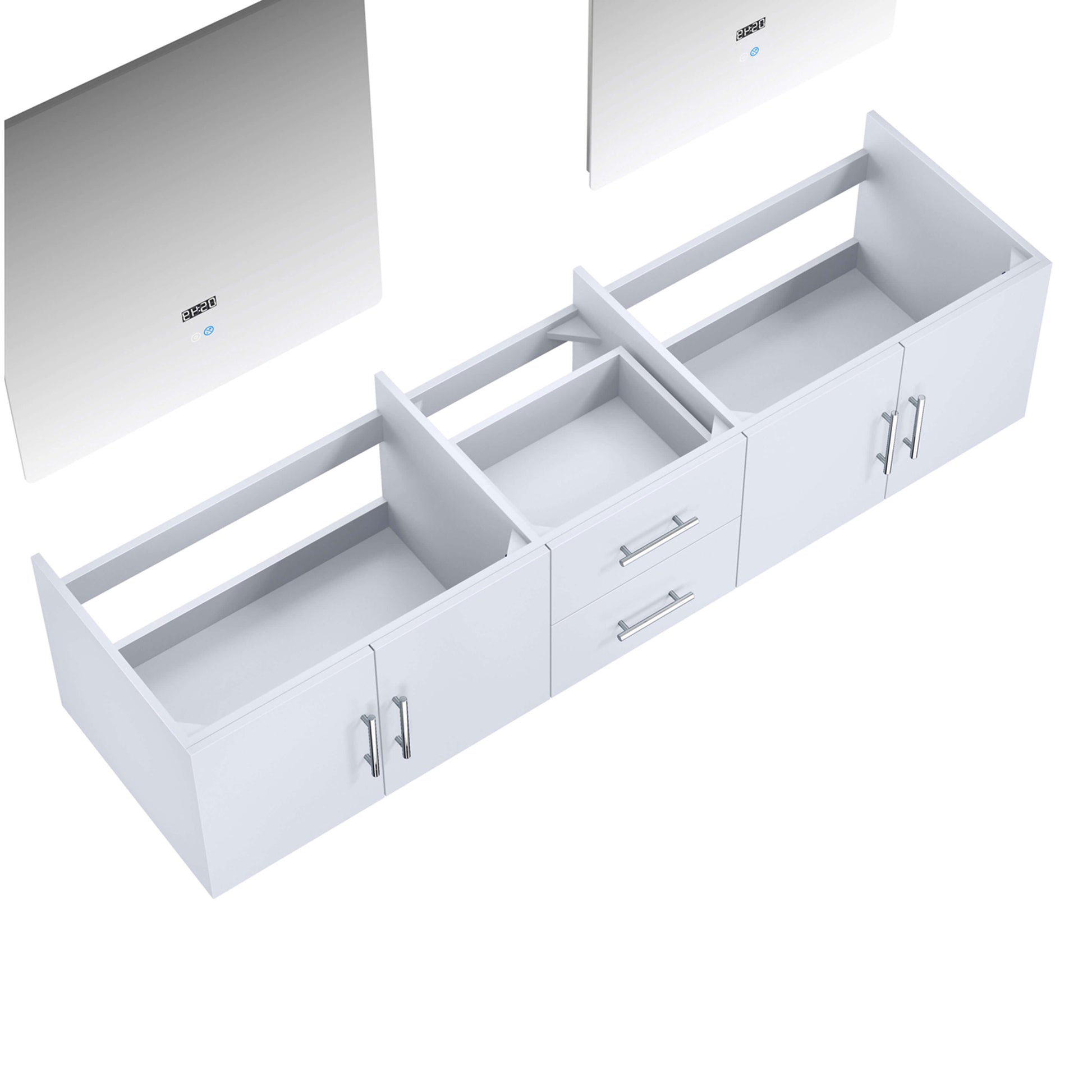 Geneva 80" Glossy White Double Vanity, no Top and 30" LED Mirrors - LG192280DM00LM30