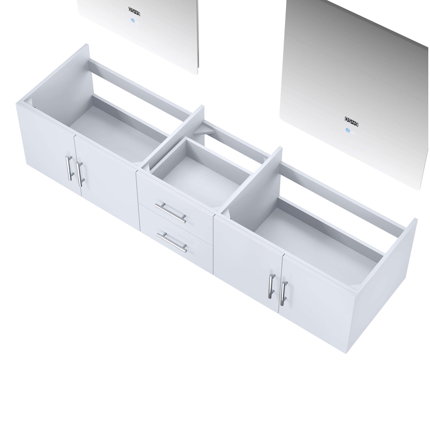 Geneva 80" Glossy White Double Vanity, no Top and 30" LED Mirrors - LG192280DM00LM30