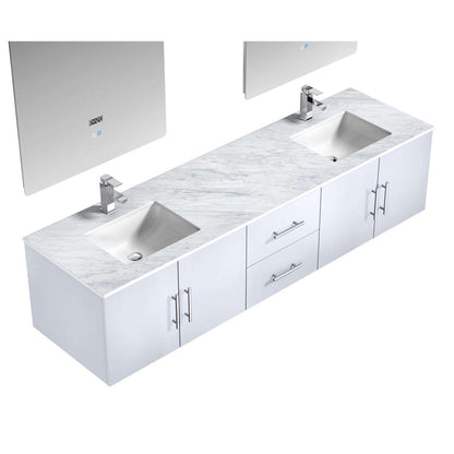 80" Glossy White Double Vanity Ensemble with White Carrara Marble Top with White Ceramic Square Undermount Sinks and 30 inch LED Mirrors - LG192280DMDSLM30F