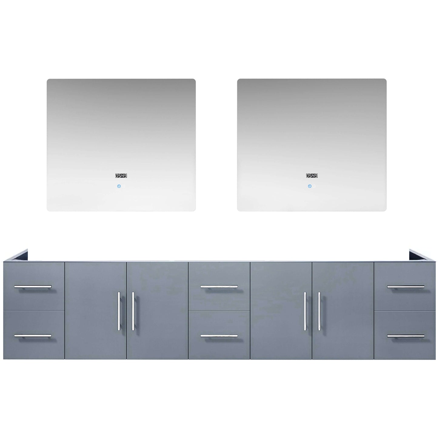 Geneva 84" Dark Grey Double Vanity, no Top and 36" LED Mirrors - LG192284DB00LM36