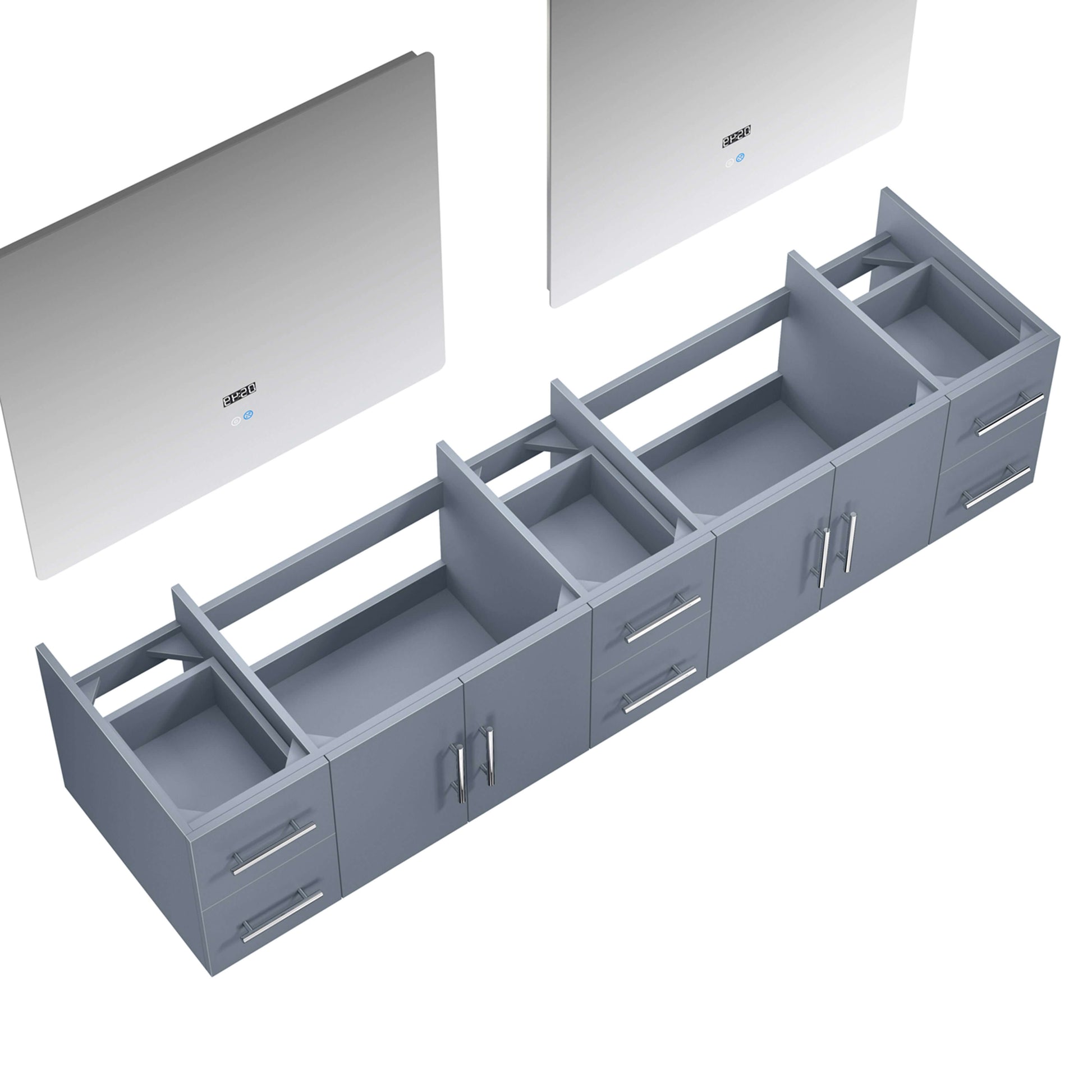 Geneva 84" Dark Grey Double Vanity, no Top and 36" LED Mirrors - LG192284DB00LM36