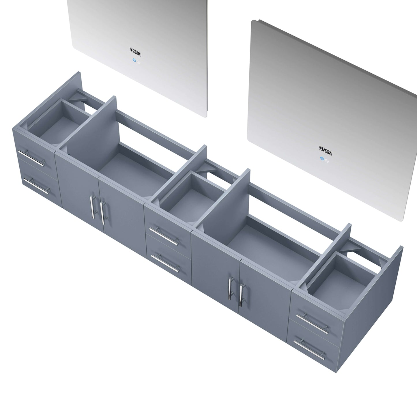 Geneva 84" Dark Grey Double Vanity, no Top and 36" LED Mirrors - LG192284DB00LM36