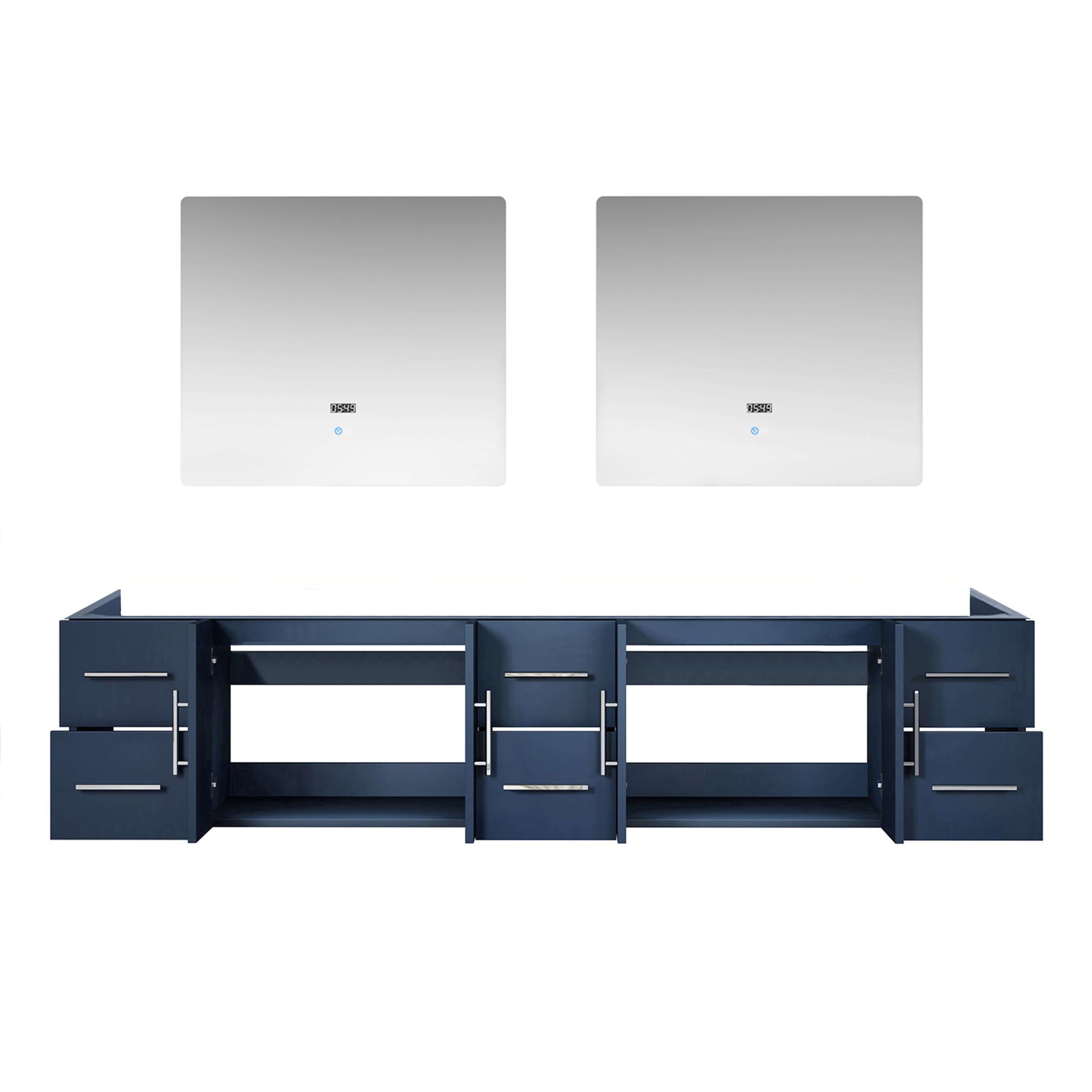 Geneva 84" Navy Blue Double Vanity, no Top and 36" LED Mirrors - LG192284DE00LM36