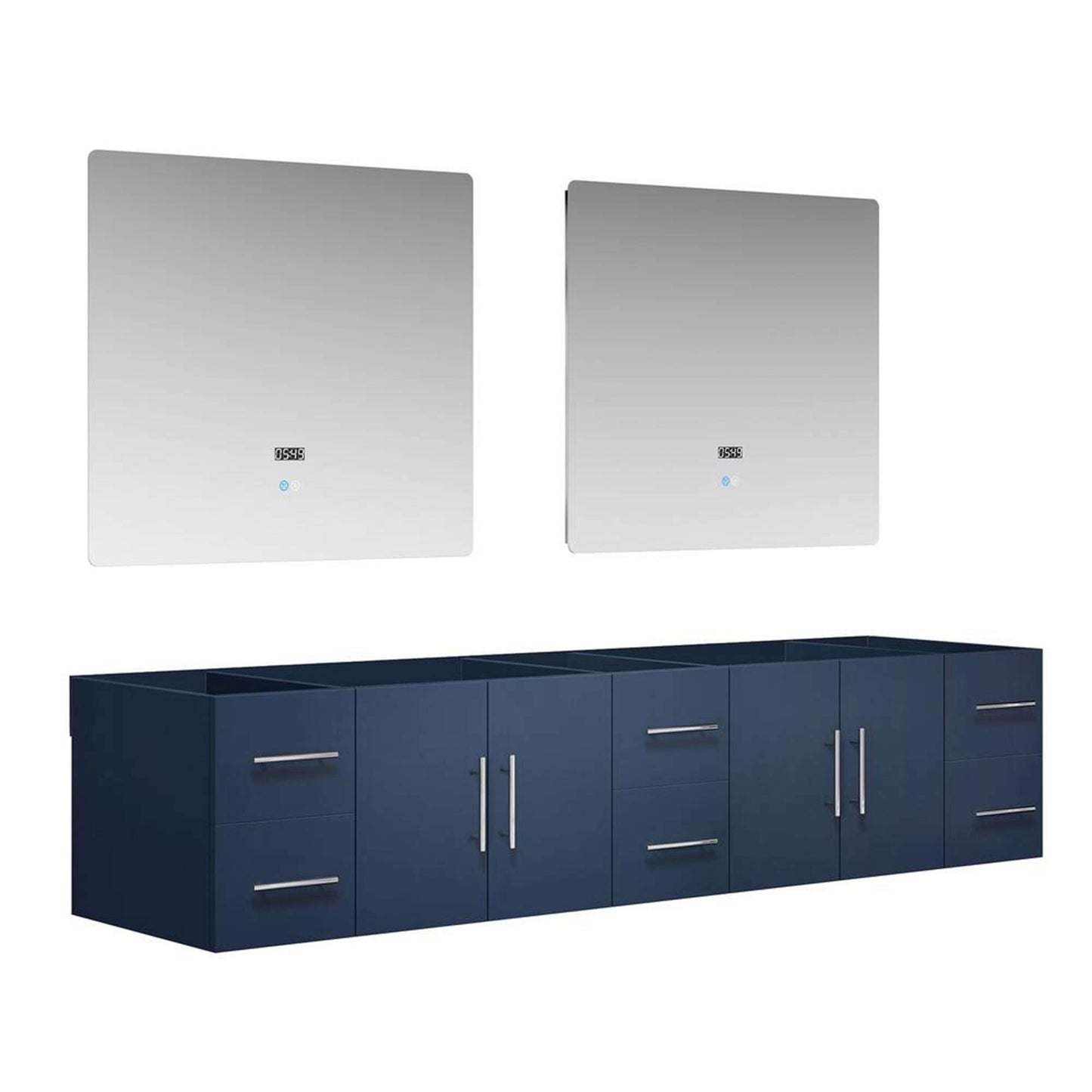 Geneva 84" Navy Blue Double Vanity, no Top and 36" LED Mirrors - LG192284DE00LM36