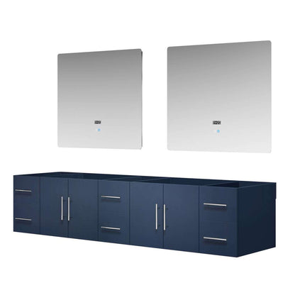 Geneva 84" Navy Blue Double Vanity, no Top and 36" LED Mirrors - LG192284DE00LM36