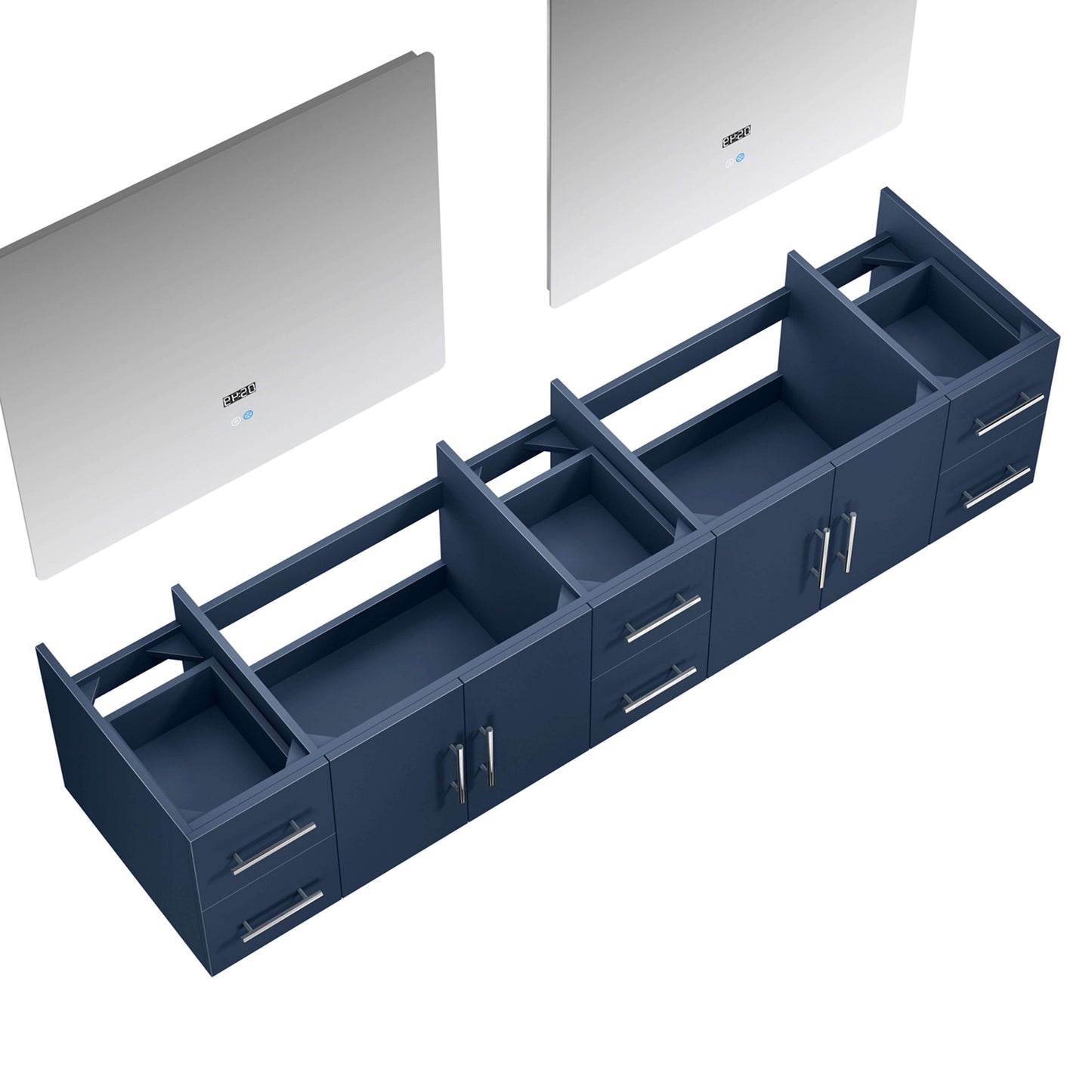 Geneva 84" Navy Blue Double Vanity, no Top and 36" LED Mirrors - LG192284DE00LM36