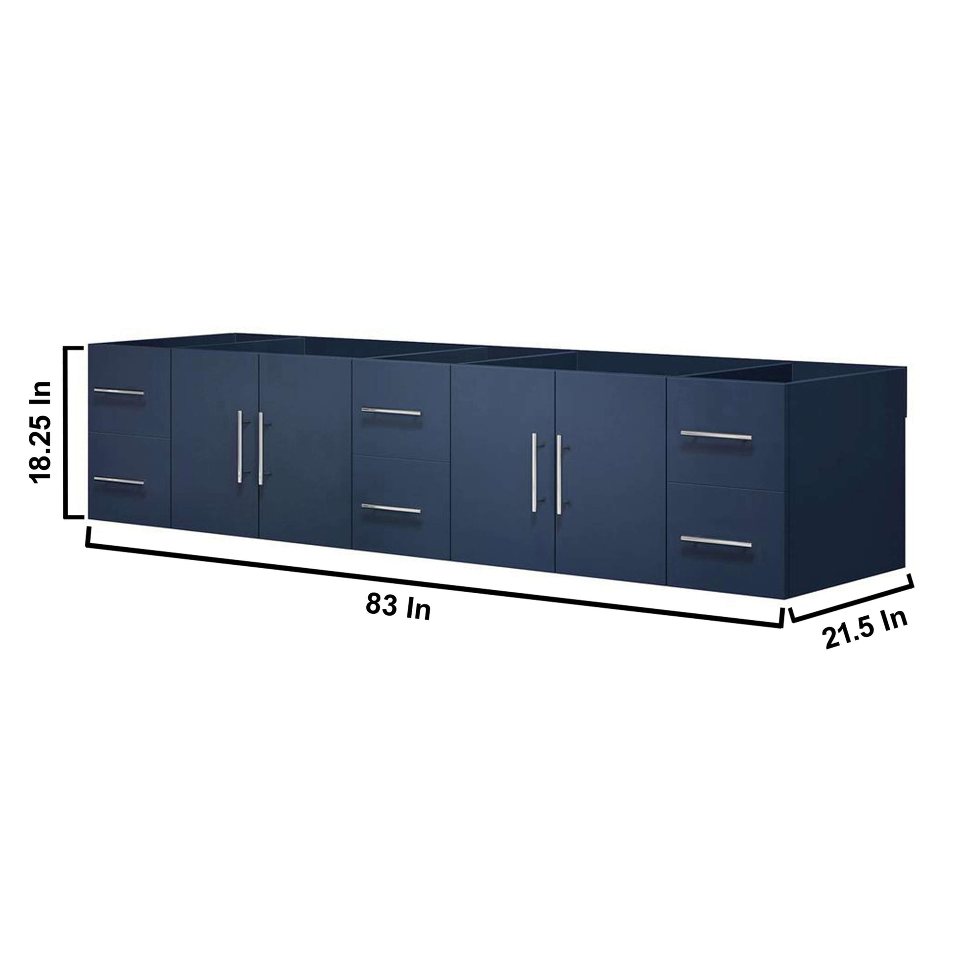 Geneva 84" Navy Blue Double Vanity, no Top and 36" LED Mirrors - LG192284DE00LM36