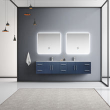 Load image into Gallery viewer, Geneva 84&quot; Navy Blue Double Vanity, White Carrara Marble Top, White Square Sinks and 36&quot; LED Mirrors - LG192284DEDSLM36
