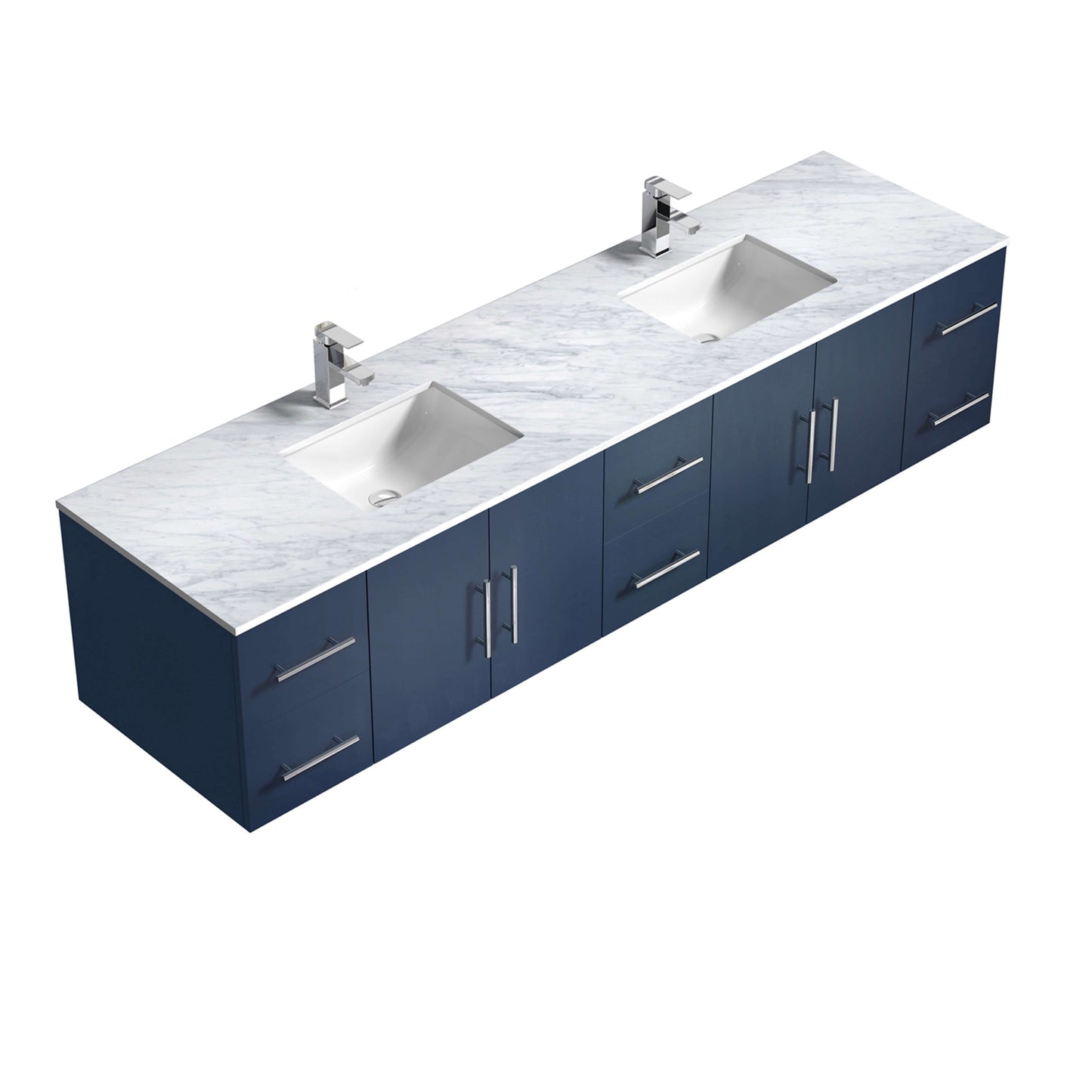 Geneva 84" Navy Blue Double Vanity, White Carrara Marble Top, White Square Sinks and 36" LED Mirrors - LG192284DEDSLM36