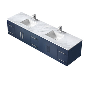 Geneva 84" Navy Blue Double Vanity, White Carrara Marble Top, White Square Sinks and 36" LED Mirrors - LG192284DEDSLM36
