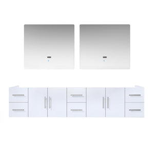 Geneva 84" Glossy White Double Vanity, no Top and 36" LED Mirrors - LG192284DM00LM36