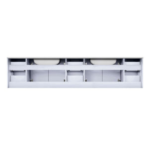 84" Glossy White Double Vanity Ensemble with White Carrara Marble Top with White Ceramic Square Undermount Sinks and 36 inch LED Mirrors - LG192284DMDSLM36F