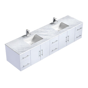 84" Glossy White Double Vanity Ensemble with White Carrara Marble Top with White Ceramic Square Undermount Sinks and 36 inch LED Mirrors - LG192284DMDSLM36F