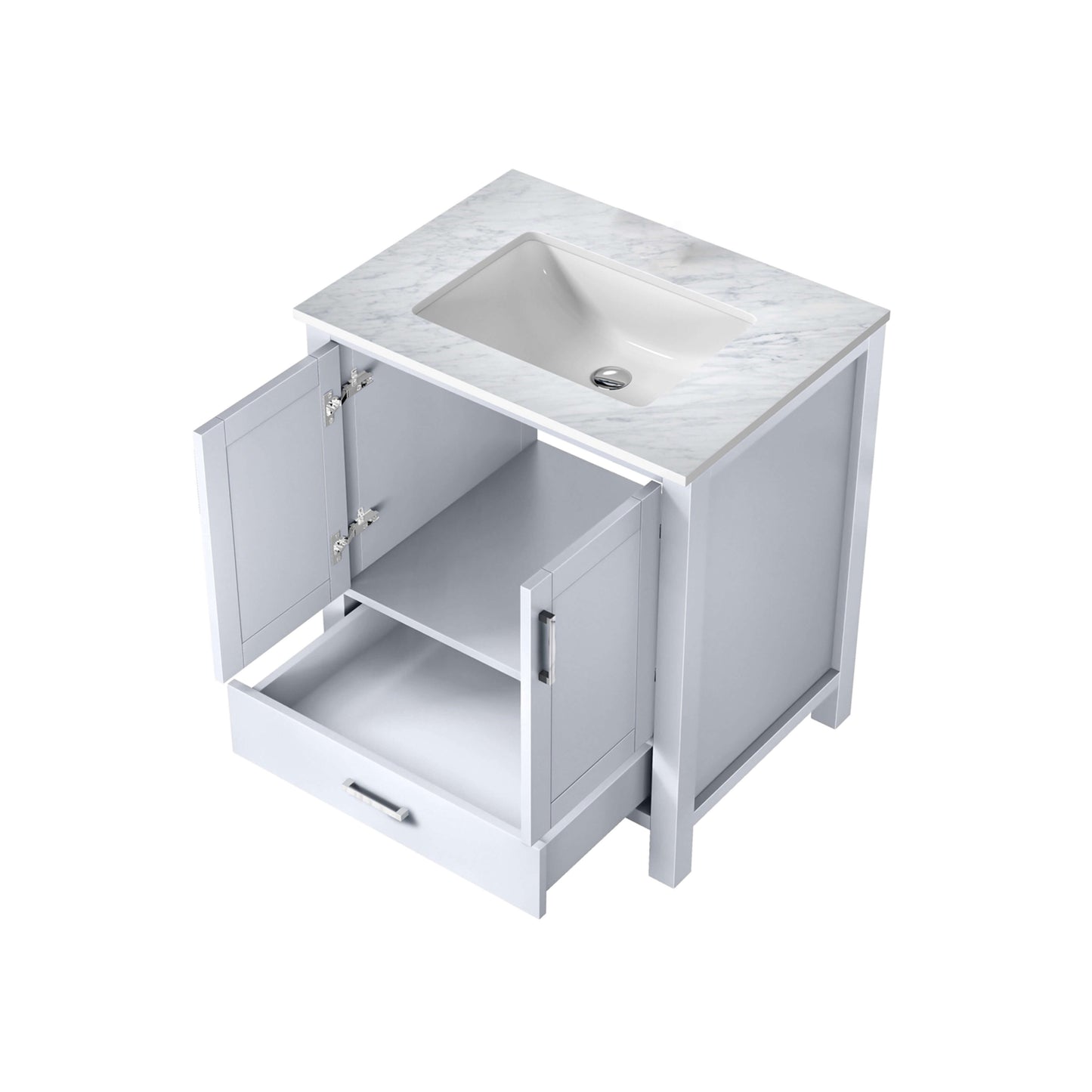 Jacques 30" White Single Vanity, White Carrara Marble Top, White Square Sink and no Mirror - LJ342230SADS000