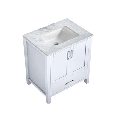 Jacques 30" White Single Vanity, White Carrara Marble Top, White Square Sink and no Mirror - LJ342230SADS000