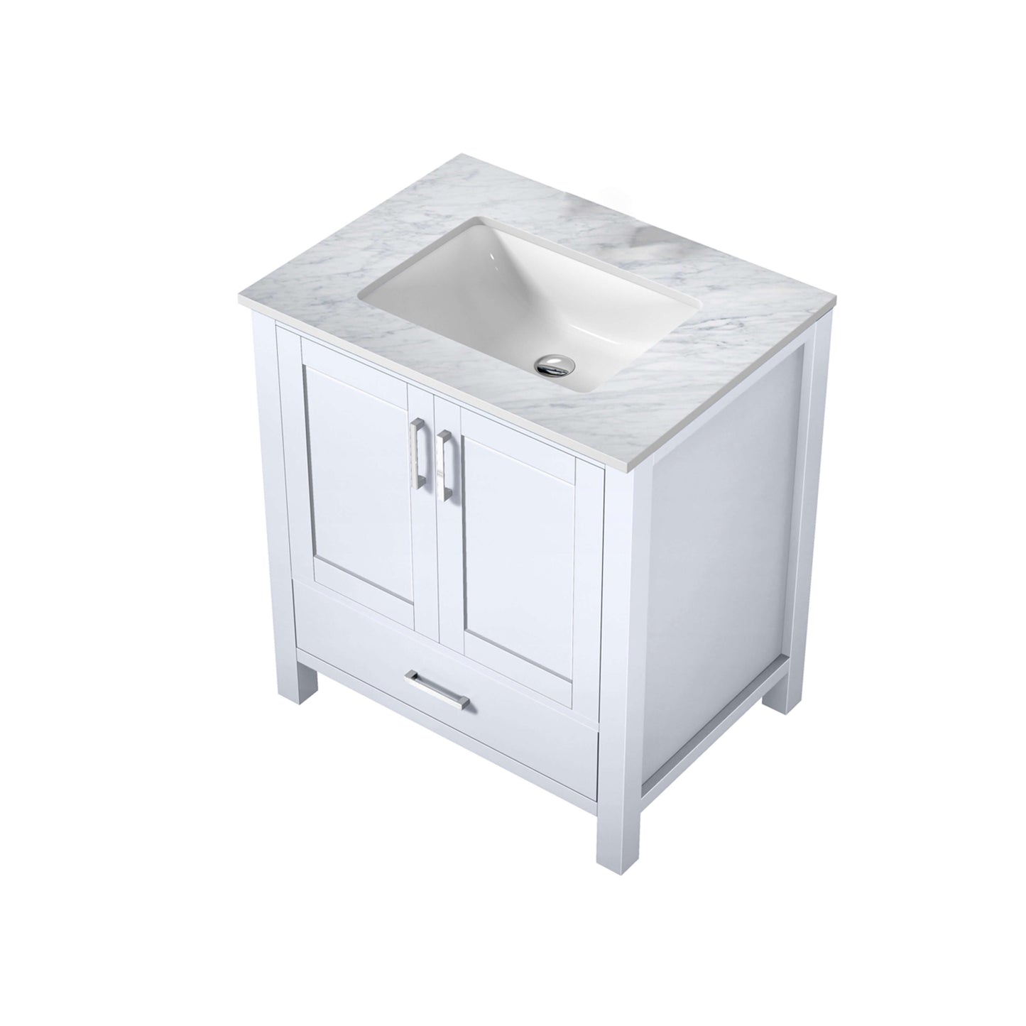 Jacques 30" White Single Vanity, White Carrara Marble Top, White Square Sink and no Mirror - LJ342230SADS000