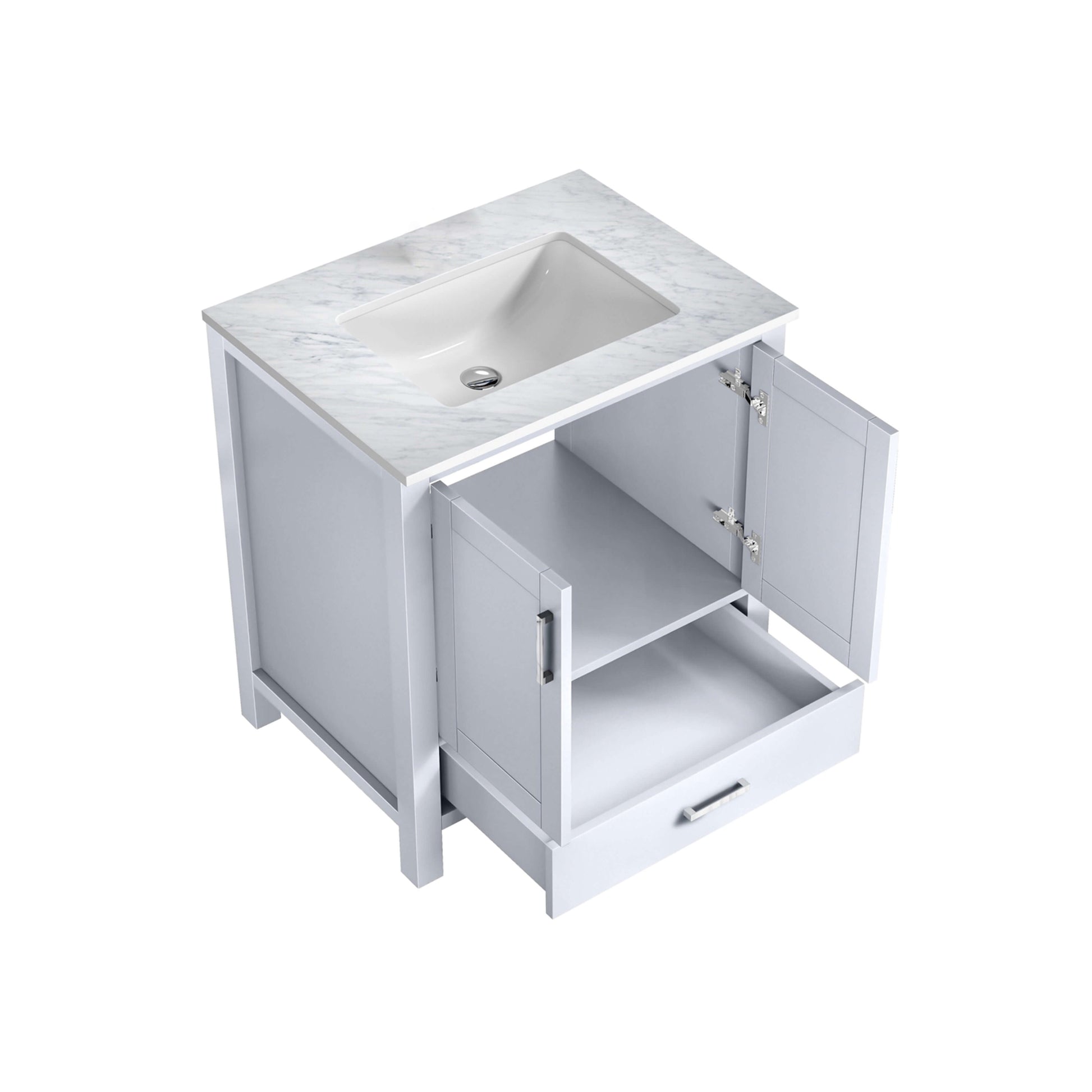 Jacques 30" White Single Vanity, White Carrara Marble Top, White Square Sink and no Mirror - LJ342230SADS000