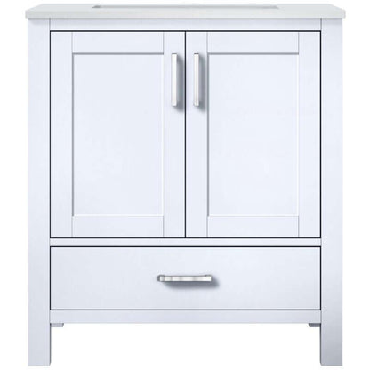 Jacques 30" White Single Vanity, White Quartz Top, White Square Sink and no Mirror - LJ342230SAWQ000