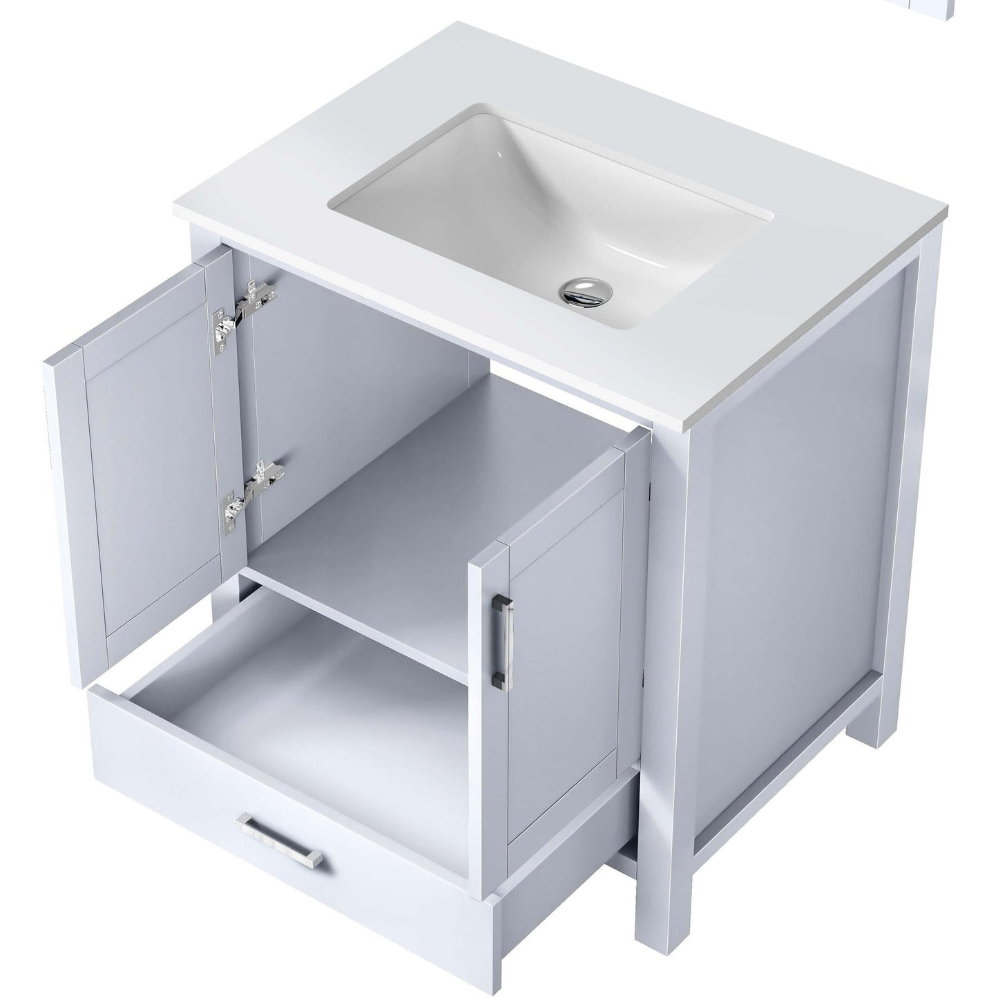 Jacques 30" White Single Vanity, White Quartz Top, White Square Sink and no Mirror - LJ342230SAWQ000