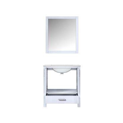 Jacques 30" White Single Vanity, White Quartz Top, White Square Sink and 28" Mirror - LJ342230SAWQM28