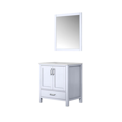 Jacques 30" White Single Vanity, White Quartz Top, White Square Sink and 28" Mirror - LJ342230SAWQM28