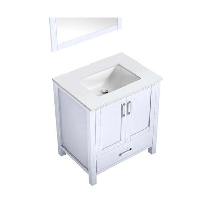 Jacques 30" White Single Vanity, White Quartz Top, White Square Sink and 28" Mirror - LJ342230SAWQM28