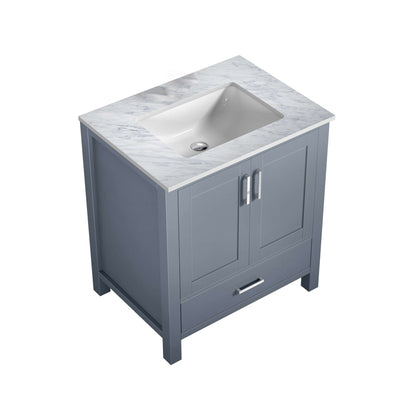 Jacques 30" Dark Grey Single Vanity, White Carrara Marble Top, White Square Sink and no Mirror - LJ342230SBDS000