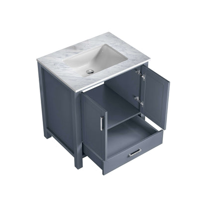 Jacques 30" Dark Grey Single Vanity, White Carrara Marble Top, White Square Sink and no Mirror - LJ342230SBDS000