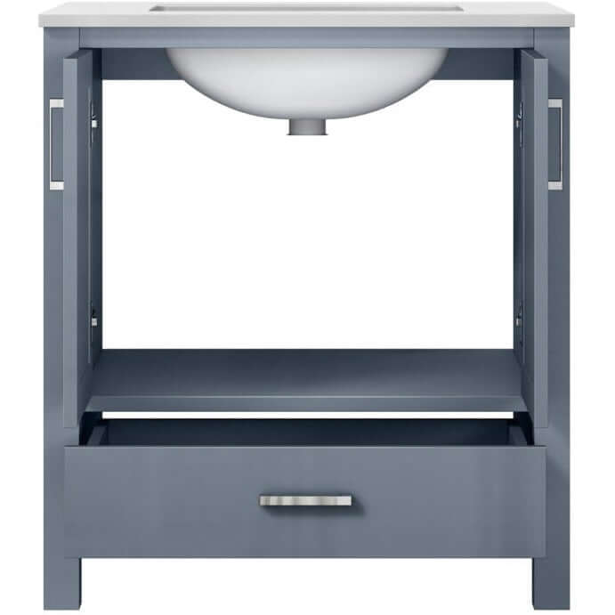 Jacques 30" Dark Grey Single Vanity, White Quartz Top, White Square Sink and no Mirror - LJ342230SBWQ000