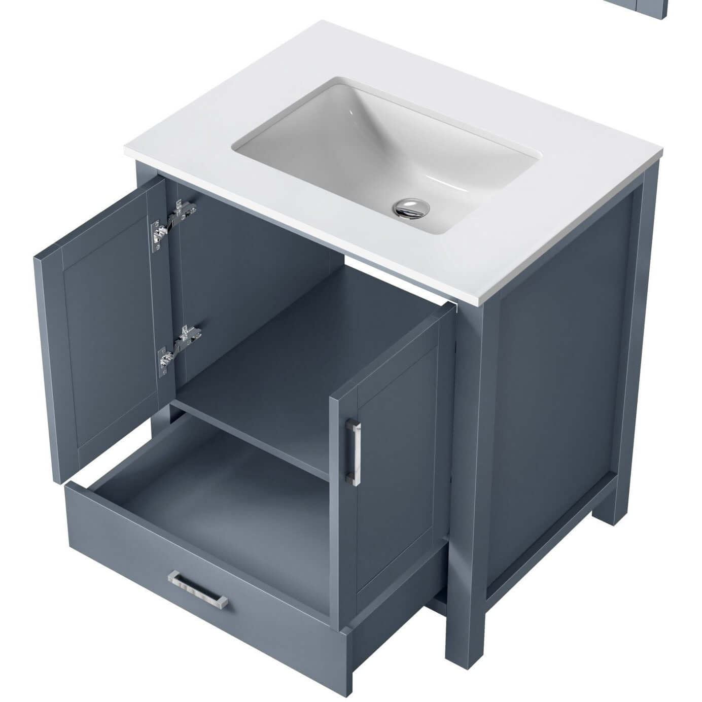 Jacques 30" Dark Grey Single Vanity, White Quartz Top, White Square Sink and no Mirror - LJ342230SBWQ000