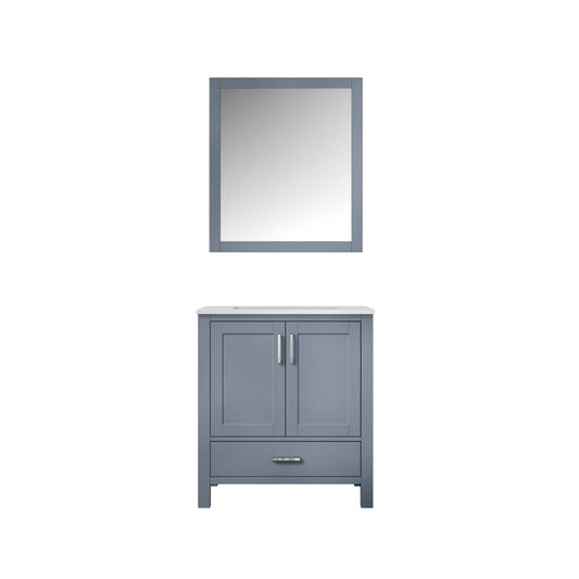 Jacques 30" Dark Grey Single Vanity, White Quartz Top, White Square Sink and 28" Mirror - LJ342230SBWQM28