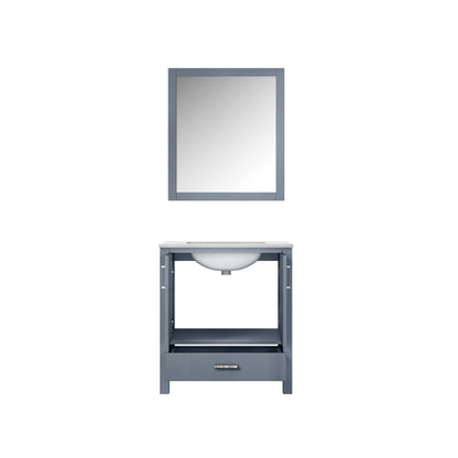 Jacques 30" Dark Grey Single Vanity, White Quartz Top, White Square Sink and 28" Mirror - LJ342230SBWQM28