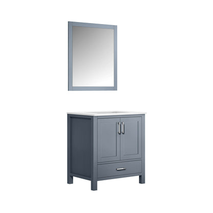 Jacques 30" Dark Grey Single Vanity, White Quartz Top, White Square Sink and 28" Mirror - LJ342230SBWQM28