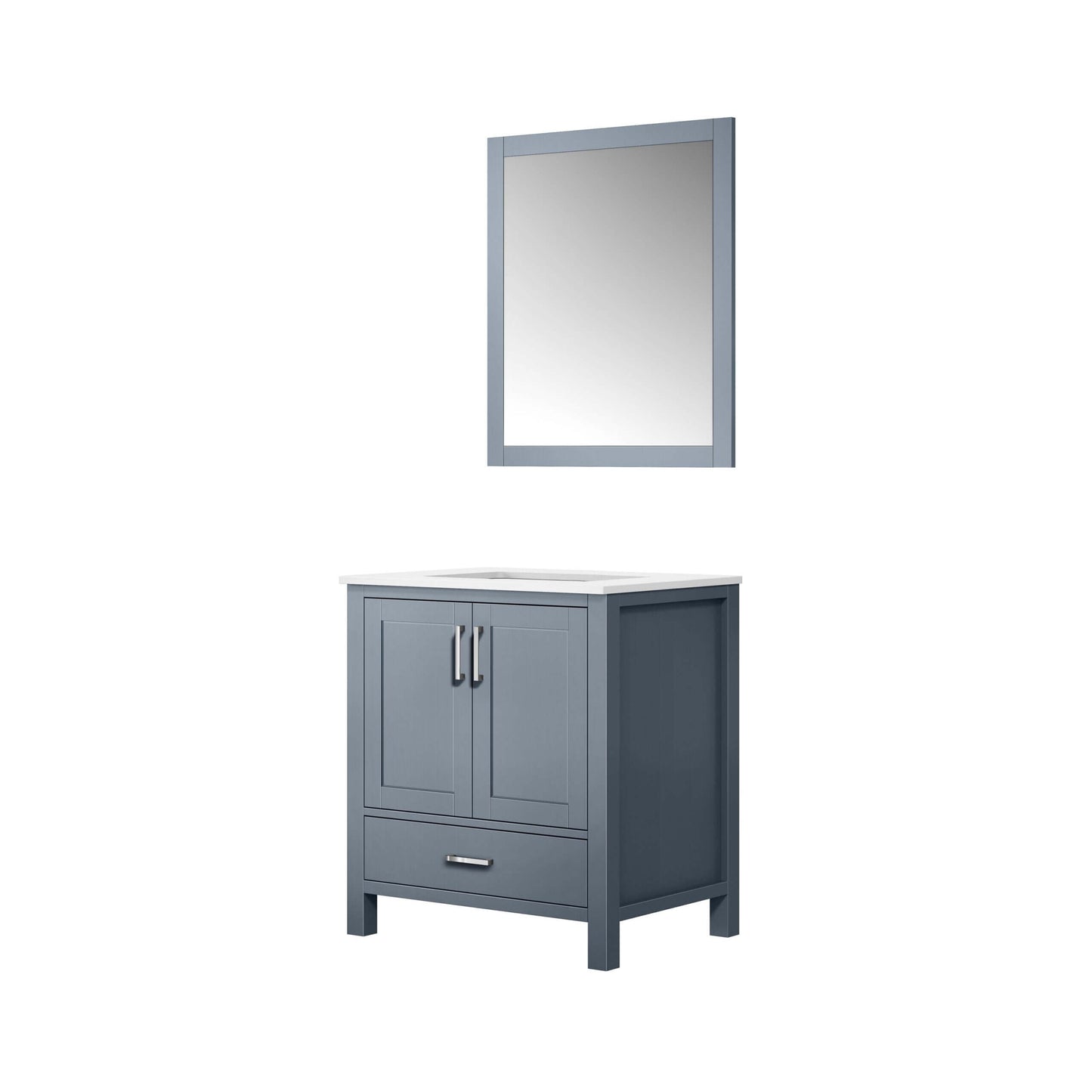 Jacques 30" Dark Grey Single Vanity, White Quartz Top, White Square Sink and 28" Mirror - LJ342230SBWQM28