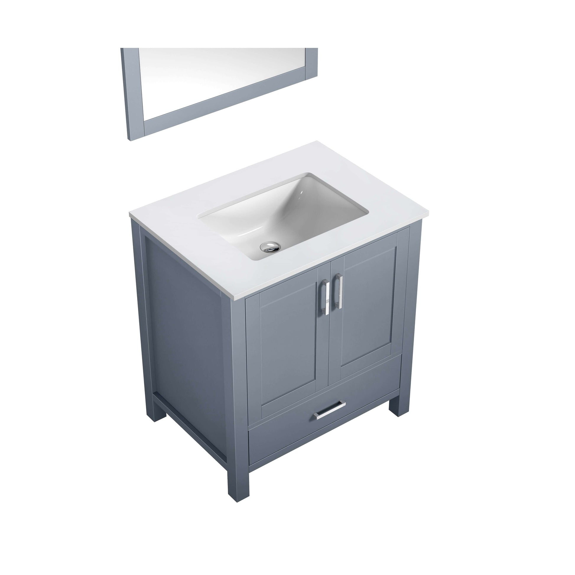 Jacques 30" Dark Grey Single Vanity, White Quartz Top, White Square Sink and 28" Mirror - LJ342230SBWQM28