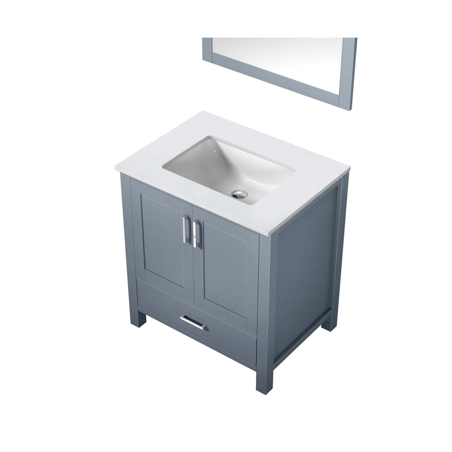 Jacques 30" Dark Grey Single Vanity, White Quartz Top, White Square Sink and 28" Mirror - LJ342230SBWQM28