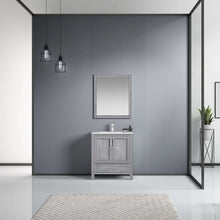 Load image into Gallery viewer, Jacques 30&quot; Distressed Grey Single Vanity, White Carrara Marble Top, White Square Sink and 28&quot; Mirror - LJ342230SDDSM28