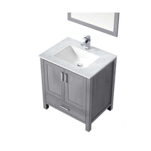 Load image into Gallery viewer, Jacques 30&quot; Distressed Grey Single Vanity, White Carrara Marble Top, White Square Sink and 28&quot; Mirror - LJ342230SDDSM28