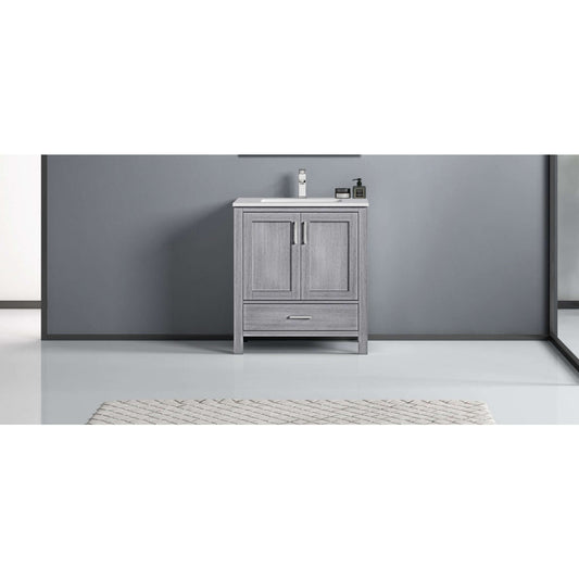 Jacques 30" Distressed Grey Single Vanity, White Quartz Top, White Square Sink and no Mirror - LJ342230SDWQ000