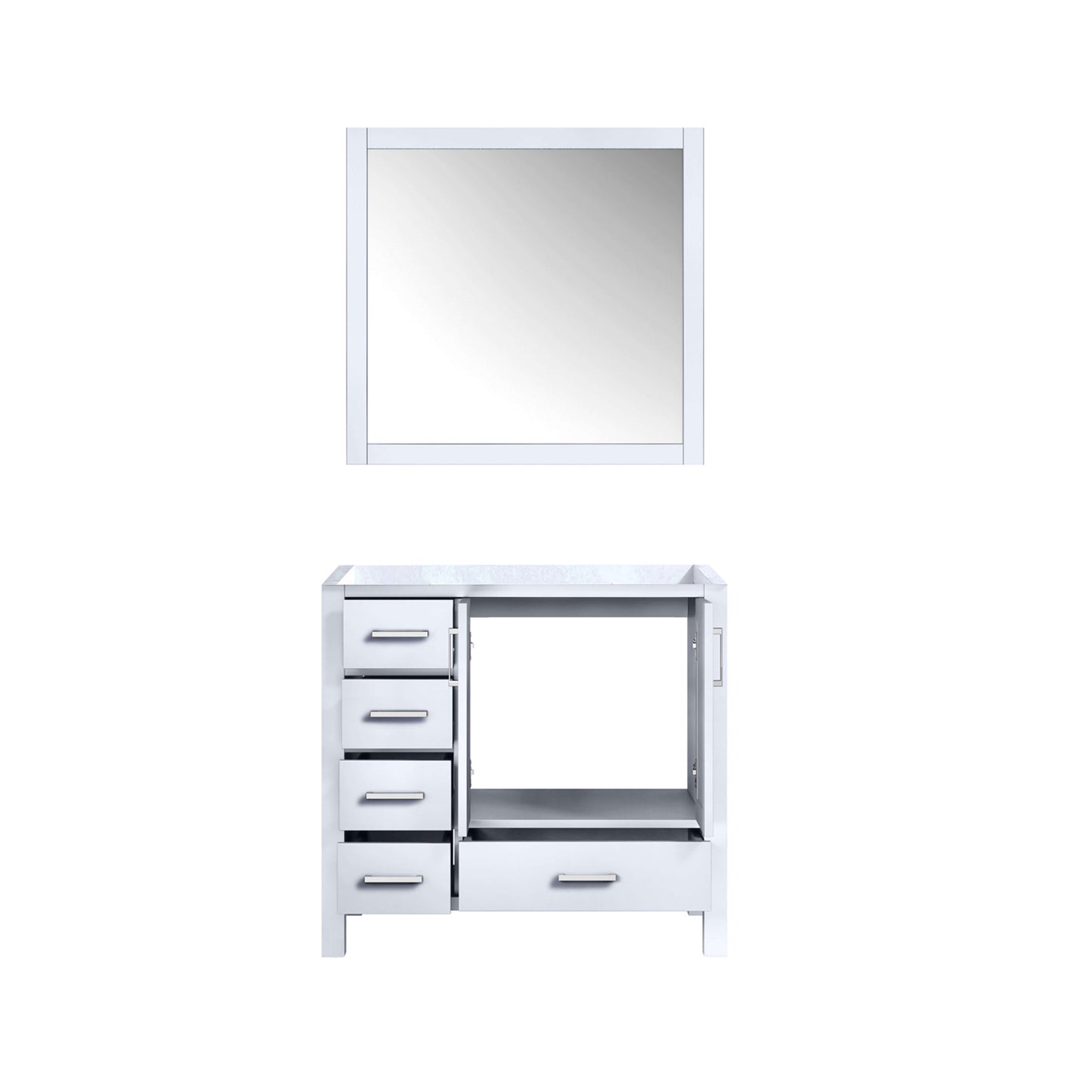 Jacques 36" White Single Vanity, no Top and 34" Mirror - Right Version - LJ342236SA00M34R