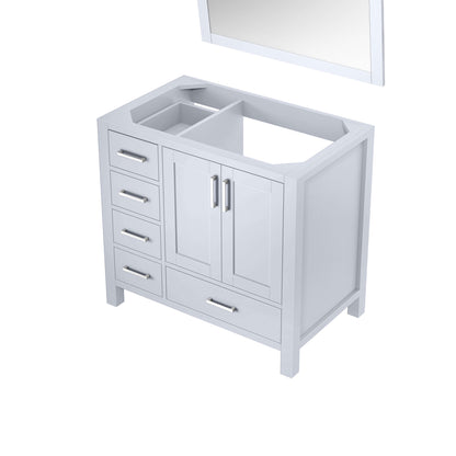 Jacques 36" White Single Vanity, no Top and 34" Mirror - Right Version - LJ342236SA00M34R