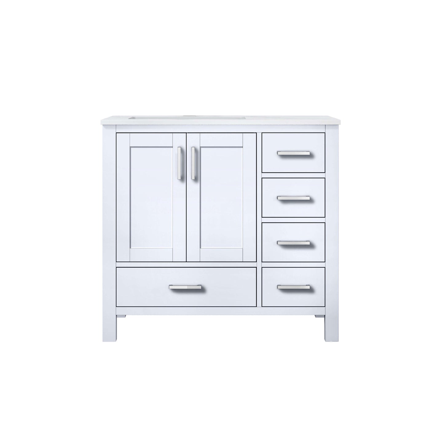 Jacques 36" White Single Vanity, White Carrara Marble Top, White Square Sink and no Mirror - Left Version - LJ342236SADS000L