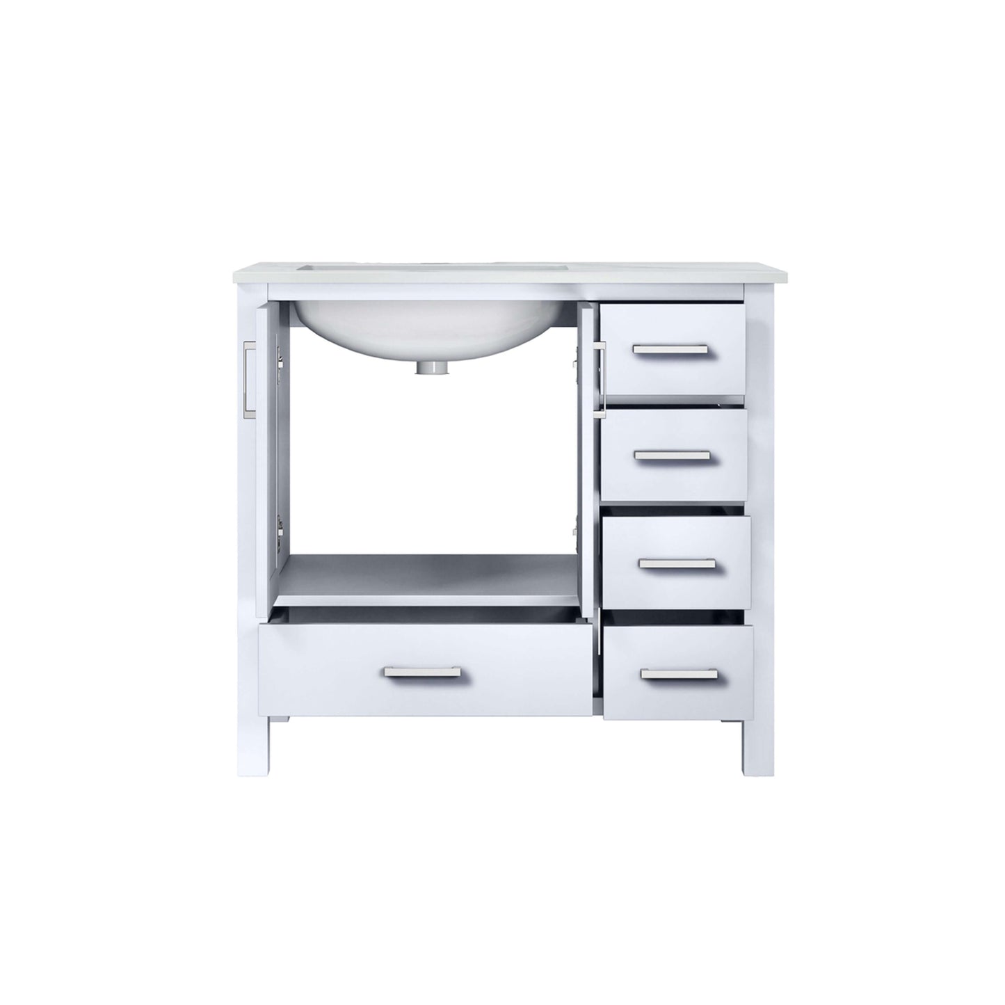 Jacques 36" White Single Vanity, White Carrara Marble Top, White Square Sink and no Mirror - Left Version - LJ342236SADS000L