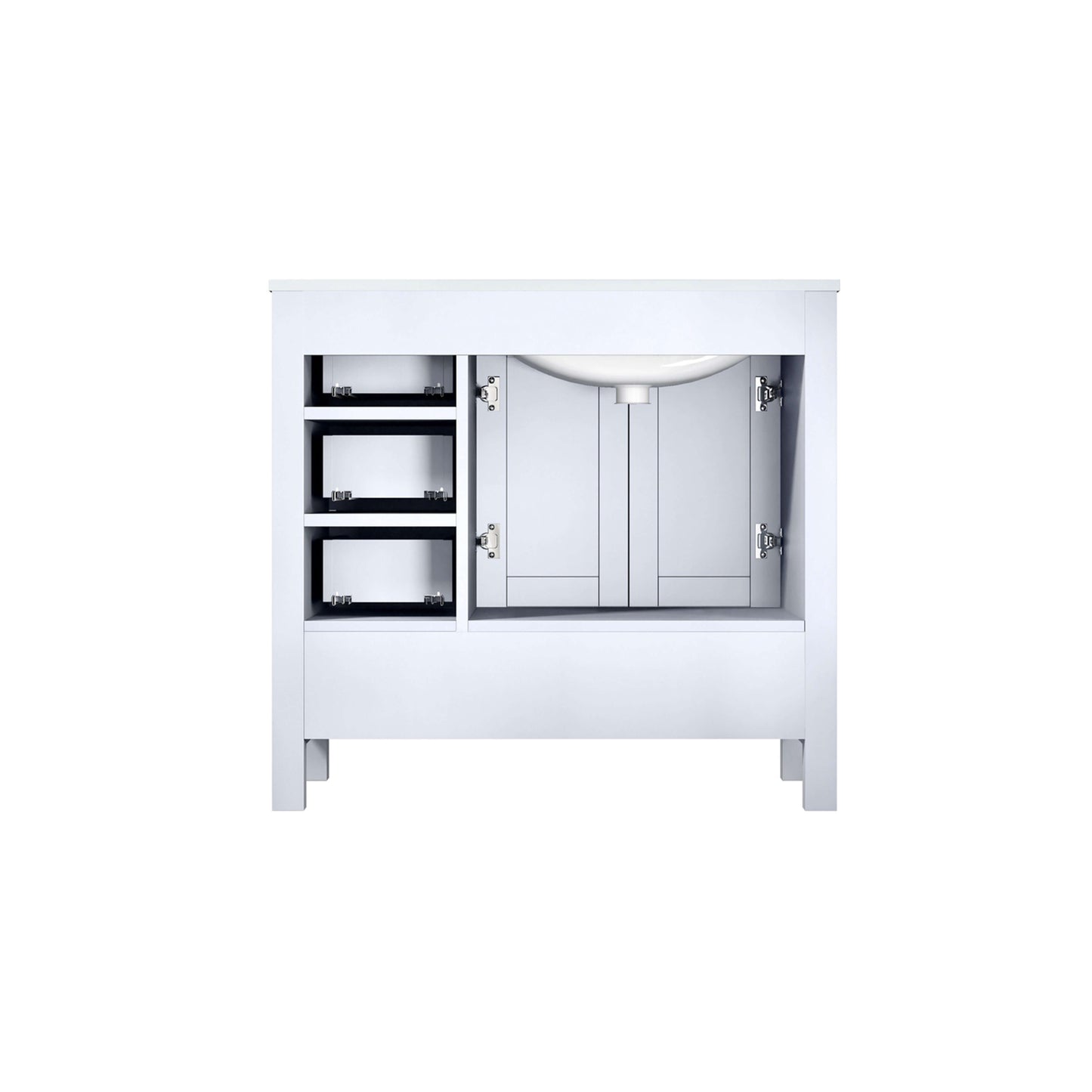 Jacques 36" White Single Vanity, White Carrara Marble Top, White Square Sink and no Mirror - Left Version - LJ342236SADS000L