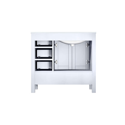 Jacques 36" White Single Vanity, White Carrara Marble Top, White Square Sink and no Mirror - Left Version - LJ342236SADS000L