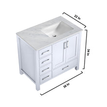 Load image into Gallery viewer, Jacques 36&quot; White Single Vanity, White Carrara Marble Top, White Square Sink and 34&quot; Mirror - Right Version - LJ342236SADSM34R