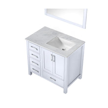 Load image into Gallery viewer, Jacques 36&quot; White Single Vanity, White Carrara Marble Top, White Square Sink and 34&quot; Mirror - Right Version - LJ342236SADSM34R