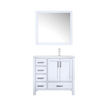 Load image into Gallery viewer, Jacques 36&quot; White Single Vanity, White Carrara Marble Top, White Square Sink and 34&quot; Mirror w/ Faucet - Right Version - LJ342236SADSM34FR