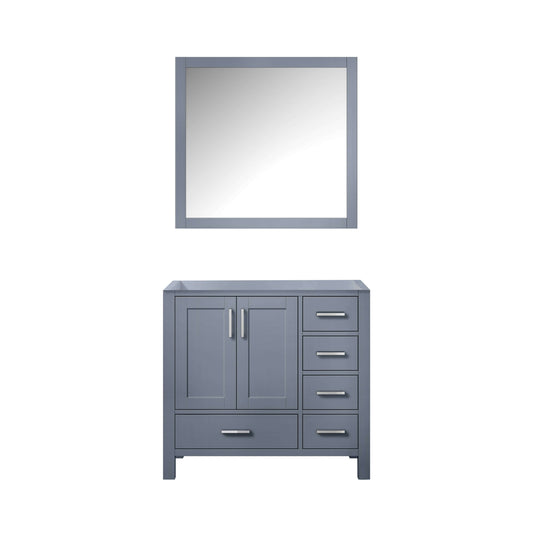 Jacques 36" Dark Grey Single Vanity, no Top and 34" Mirror - Left Version - LJ342236SB00M34L